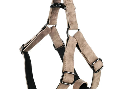 Flamingo Step&Go Delu Taupe Step-In Harness – Eco-Leather with Neoprene Lining, Medium, Gray