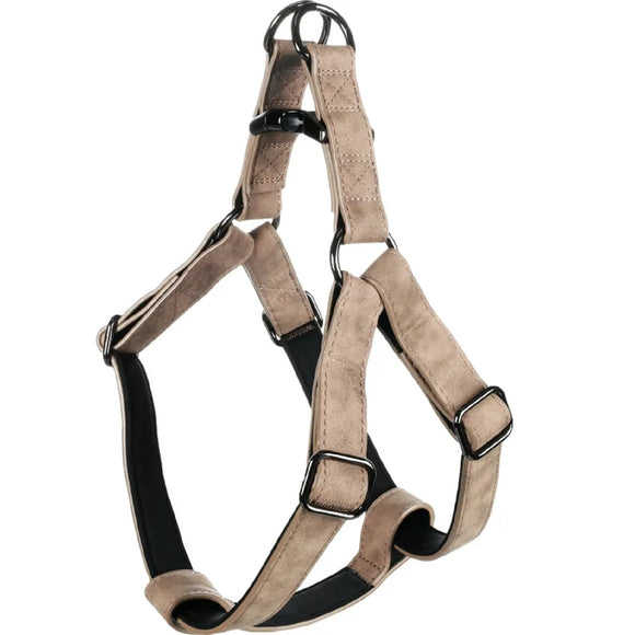 Flamingo Step&Go Delu Taupe Step-In Harness – Eco-Leather with Neoprene Lining, Medium, Gray