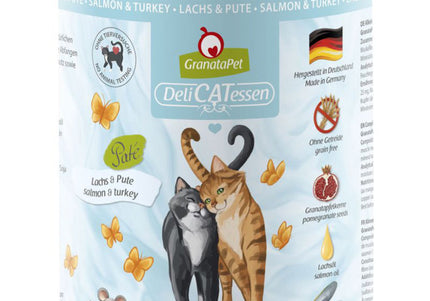 GranataPet DeliCatessen Salmon & Turkey – Grain-Free Wet Cat Food, 800g Can