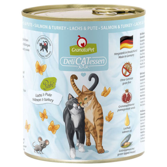GranataPet DeliCatessen Salmon & Turkey – Grain-Free Wet Cat Food, 800g Can