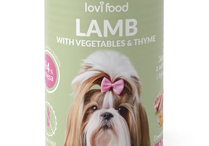 Lovi Food Lamb with Vegetables – Mono-Protein Wet Food, Lamb, Vegetables, Thyme, 6x400g