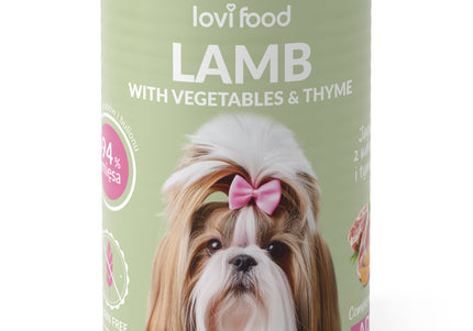 Lovi Food Lamb with Vegetables – Mono-Protein Wet Dog Food, Lamb, Vegetables, Thyme, 400g Can