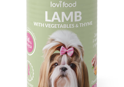 Lovi Food Lamb with Vegetables – Mono-Protein Wet Food, Lamb, Vegetables, Thyme, 12x400g
