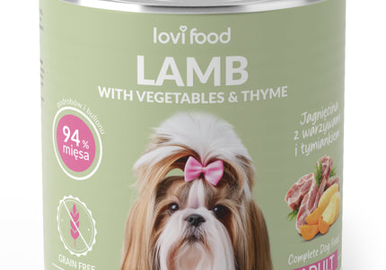 Lovi Food Lamb with Vegetables – Mono-Protein Wet Dog Food, Lamb, Vegetables, Thyme, 800g