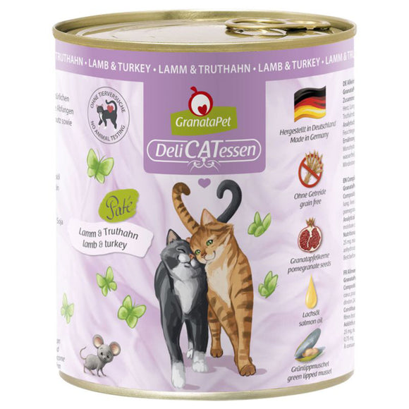 GranataPet DeliCatessen Lamb & Turkey Wet Cat Food – Grain-Free, 800g Can, High Protein Recipe