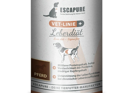Escapure VET Leberdiat Pferd Wet Dog Food – Horse Meat, Liver Support, 400g Can