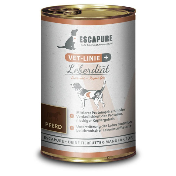 Escapure VET Leberdiat Pferd Wet Dog Food – Horse Meat, Liver Support, 400g Can