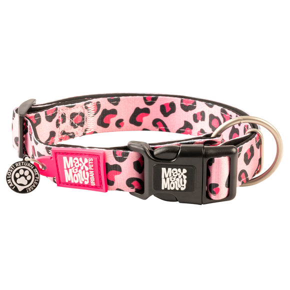 Max&Molly GOTCHA! Smart ID Leopard Pink Collar – Large, Durable Dog Collar with Smart Tag, Pink Leopard Pattern