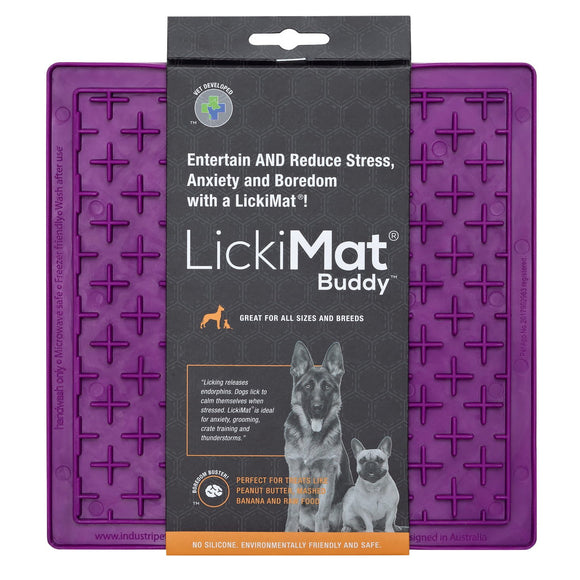 LickiMat Classic Buddy Soft Licking Mat – Cross Pattern, Purple, Calming Enrichment Tool