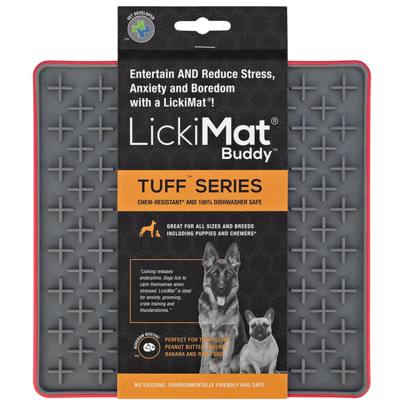 LickiMat Tuff Buddy Hard Licking Mat – Durable Cross Pattern Design, Red Color