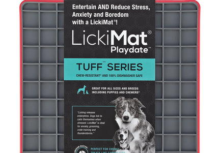 LickiMat Tuff Playdate Hard Licking Mat – Durable Checkered Design, Red Color