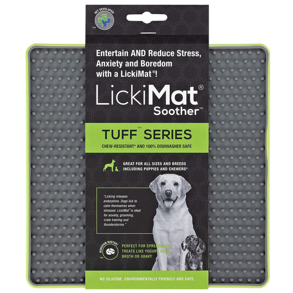 LickiMat Tuff Soother Dog Licking Mat – Hard Red Silicone with Timple Pattern, Durable Design