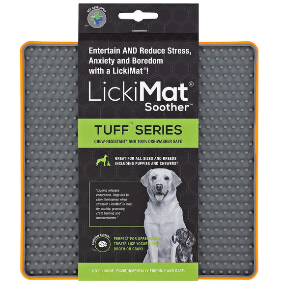 LickiMat Tuff Soother Dog Licking Mat – Hard Red Silicone with Timple Pattern, Durable Design