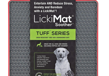 LickiMat Tuff Soother Dog Licking Mat – Hard Red Silicone with Timple Pattern, Durable Design