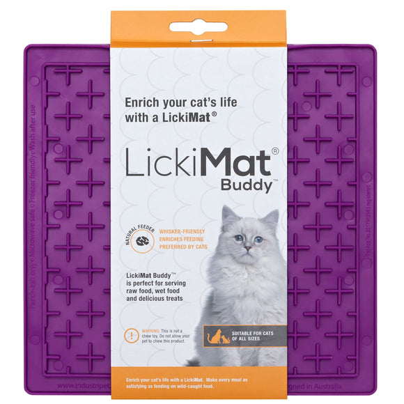 LickiMat Classic Buddy Cat Licking Mat – Soft Textured Silicone, Purple, Calming Enrichment