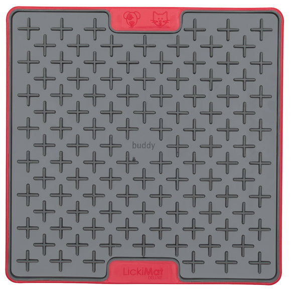 LickiMat Tuff Buddy Hard Licking Mat – Durable Cross Pattern Design, Red Color