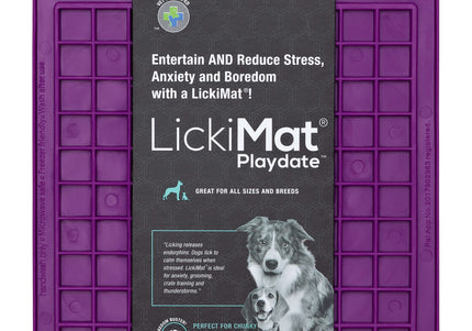 LickiMat Classic Playdate Soft Licking Mat – Checkered Pattern, Flexible Purple Design