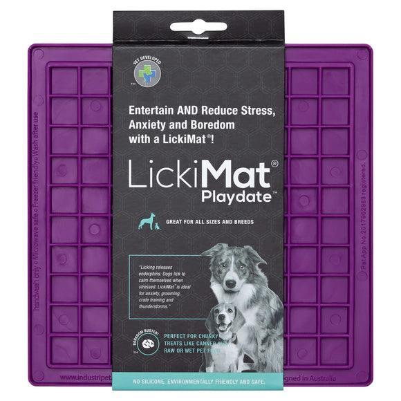 LickiMat Classic Playdate Soft Licking Mat – Checkered Pattern, Flexible Purple Design