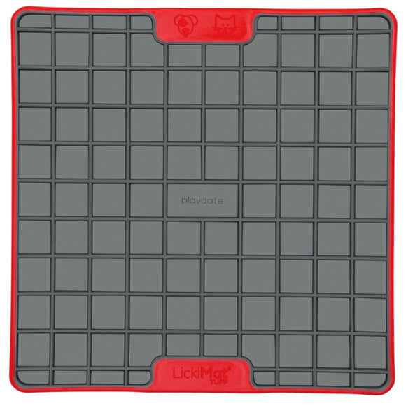 LickiMat Tuff Playdate Hard Licking Mat – Durable Checkered Design, Red Color