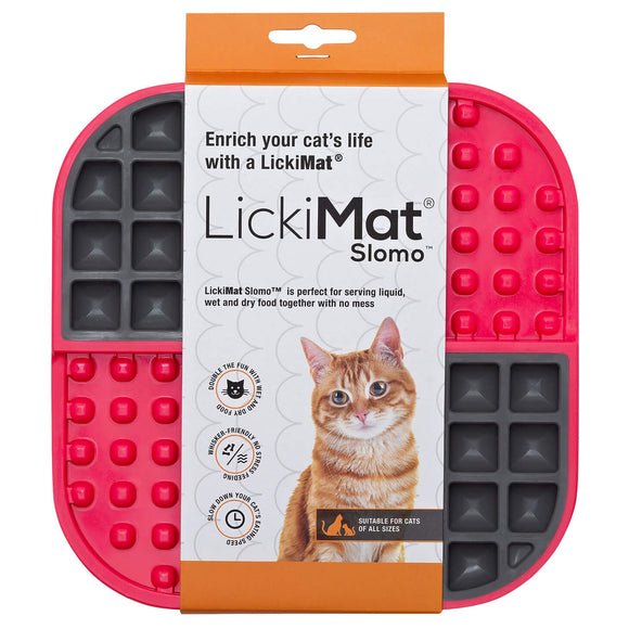 LickiMat Slomo Cat Licking Mat – Durable Hard Texture, Red, Promotes Slow Feeding