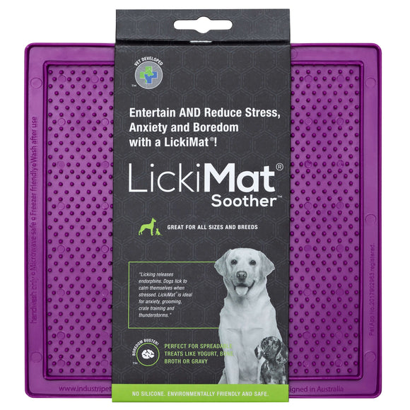 LickiMat Classic Soother Soft Licking Mat with Piping Pattern, Purple, Gentle Texture