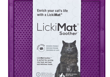LickiMat Classic Soother Cat Licking Mat – Soft Textured Silicone, Purple, Calming Design
