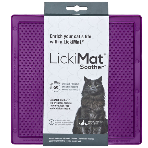LickiMat Classic Soother Cat Licking Mat – Soft Textured Silicone, Purple, Calming Design
