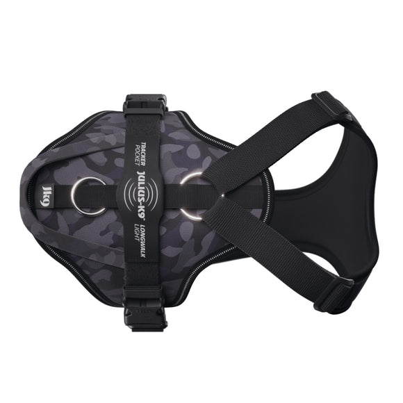 Julius-K9 IDC Longwalk Light Harness Night Camo – Lightweight Trekking Harness with GPS Pocket, Size M