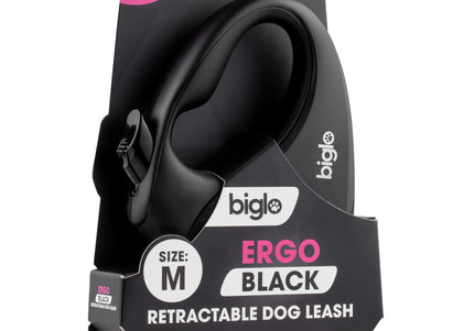 Biglo Ergo Black Retractable Leash – Automatic Medium Lead with Ergonomic Handle