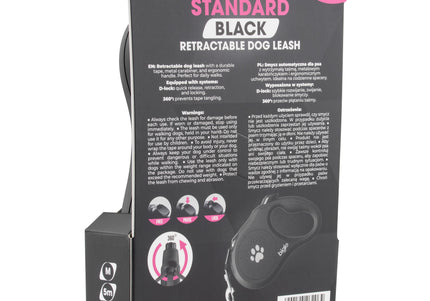 Biglo Standard Black Retractable Leash – Extra Small, Durable Tangle-Free Design