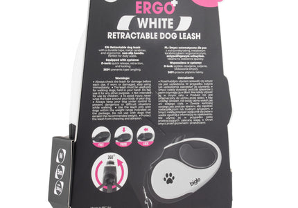 Biglo Ergo Plus White Retractable Leash – Automatic Medium Lead with Anti-Slip Handle