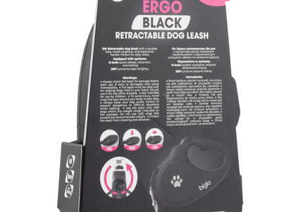 Biglo Ergo Black Retractable Leash – Automatic Medium Lead with Ergonomic Handle