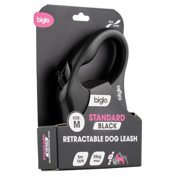 Biglo Standard Black Retractable Leash – Extra Small, Durable Tangle-Free Design