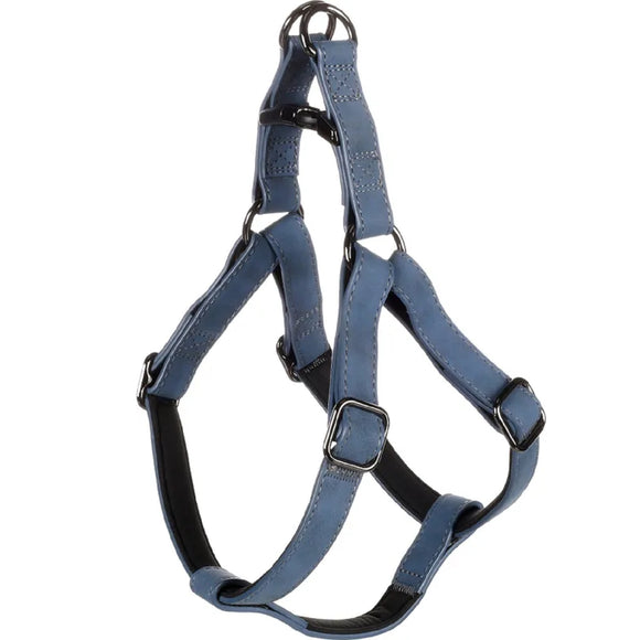 Flamingo Step&Go Delu Step-In Harness – Eco-Leather with Neoprene Lining, Blue, XS, Comfortable Fit