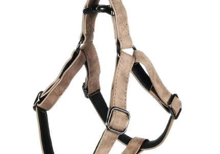 Flamingo Step&Go Delu Taupe Step-In Harness – Eco-Leather with Neoprene Lining, Medium, Gray
