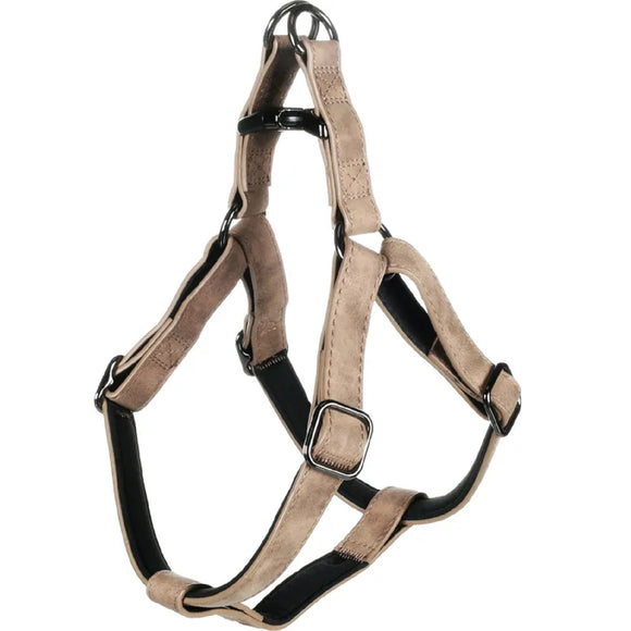 Flamingo Step&Go Delu Taupe Step-In Harness – Eco-Leather with Neoprene Lining, Medium, Gray