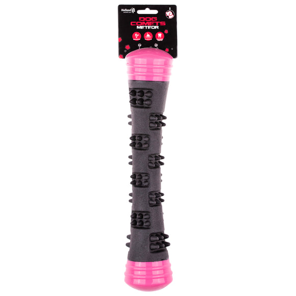 Dog Comets Meteor Pink Rubber Fetch Stick – Large Durable Toy with Protrusions and Dual Squeakers