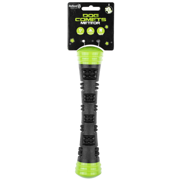 Dog Comets Meteor Green Rubber Fetch Stick – Large Size with Protrusions and Dual Squeakers