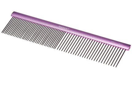 Madan Professional Light Comb 19cm – Lightweight Aluminum Handle, Mixed Tooth Spacing, 3.5cm Pins, Purple