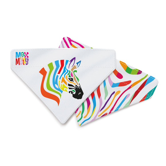 Max&Molly Magic Zebra Reversible Bandana – Double-Sided Rainbow Zebra Pattern, Small Size