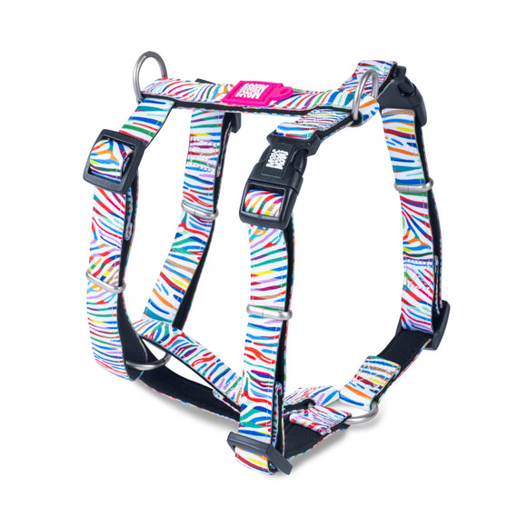Max&Molly Magic Zebra H-Harness – Colorful Adjustable Design, Medium Size