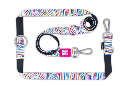 Max&Molly Multi-Leash Magic Zebra – Adjustable 200cm Dog Leash, Rainbow Zebra Pattern, Medium