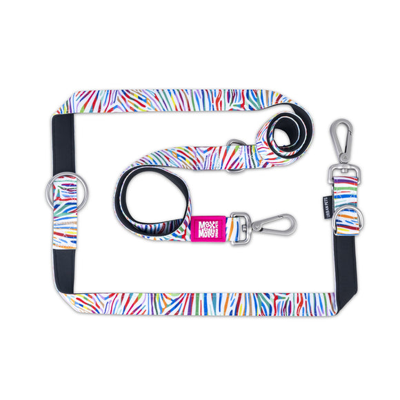 Max&Molly Multi-Leash Magic Zebra – Adjustable 200cm Dog Leash, Rainbow Zebra Pattern, Medium