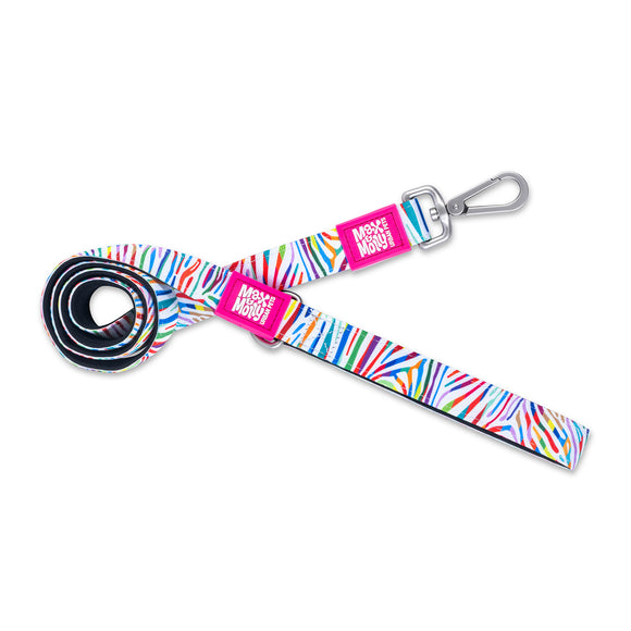 Max&Molly Magic Zebra Short Leash – Colorful Rainbow Pattern, 120cm, XS Size