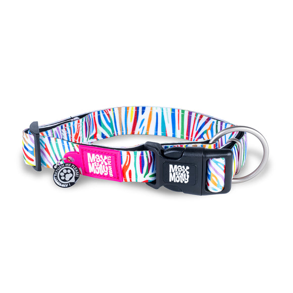 Max&Molly GOTCHA! Smart ID Collar – Rainbow Zebra Pattern, Small, Durable Tag Included