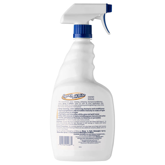 Mane'n Tail Spray'n White Shampoo – Conditioning Spray Formula for White, Gray, and Gold Horse Coats, 946ml