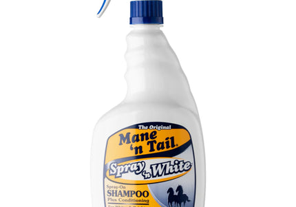 Mane'n Tail Spray'n White Shampoo – Conditioning Spray Formula for White, Gray, and Gold Horse Coats, 946ml