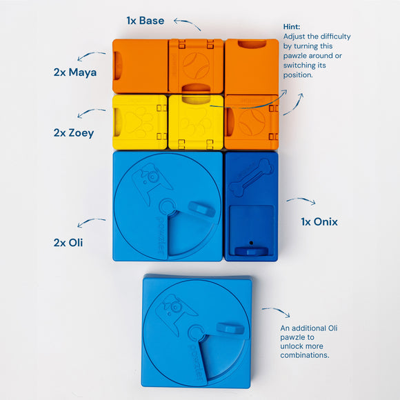 Pawzler Interactive Dog Puzzle Rainbow Set – Modular Enrichment Toy, 8-Piece Colorful Design