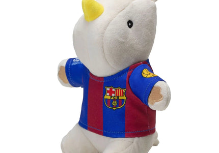 Max&Molly FC Barcelona Rhino Plush Toy – Soft Football Mascot with Squeaker, Vibrant Jersey Design