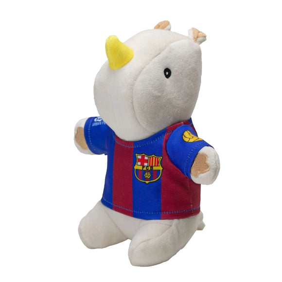 Max&Molly FC Barcelona Rhino Plush Toy – Soft Football Mascot with Squeaker, Vibrant Jersey Design